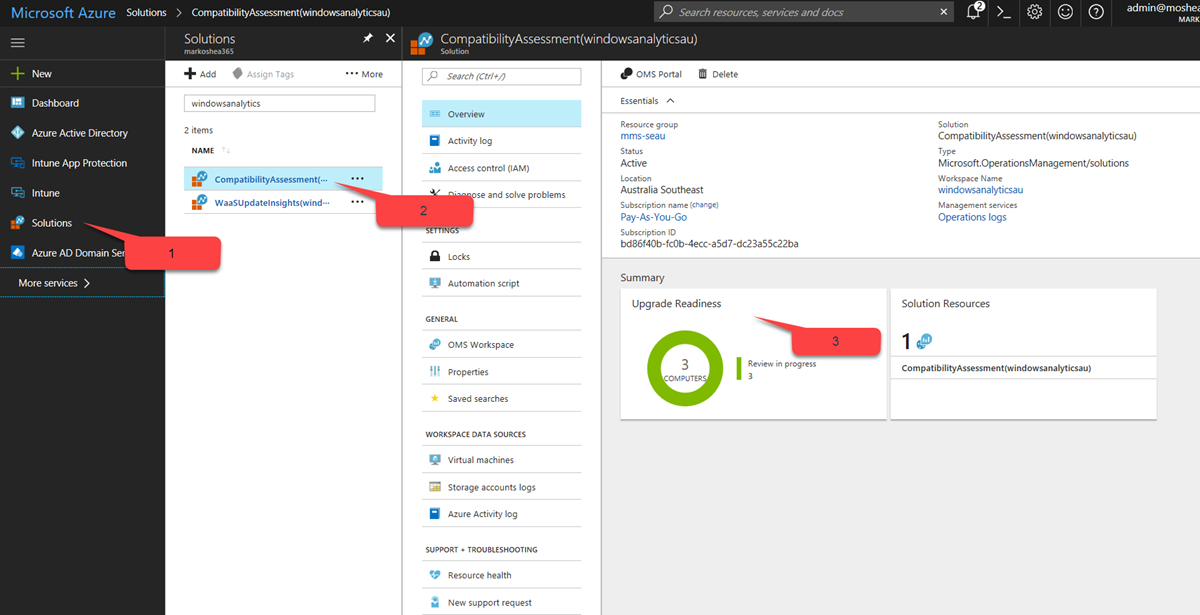 Microsoft 365 Business and Upgrade Analytics Determining Upgrade